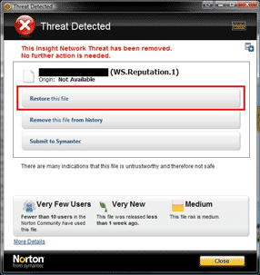 Norton detection message
